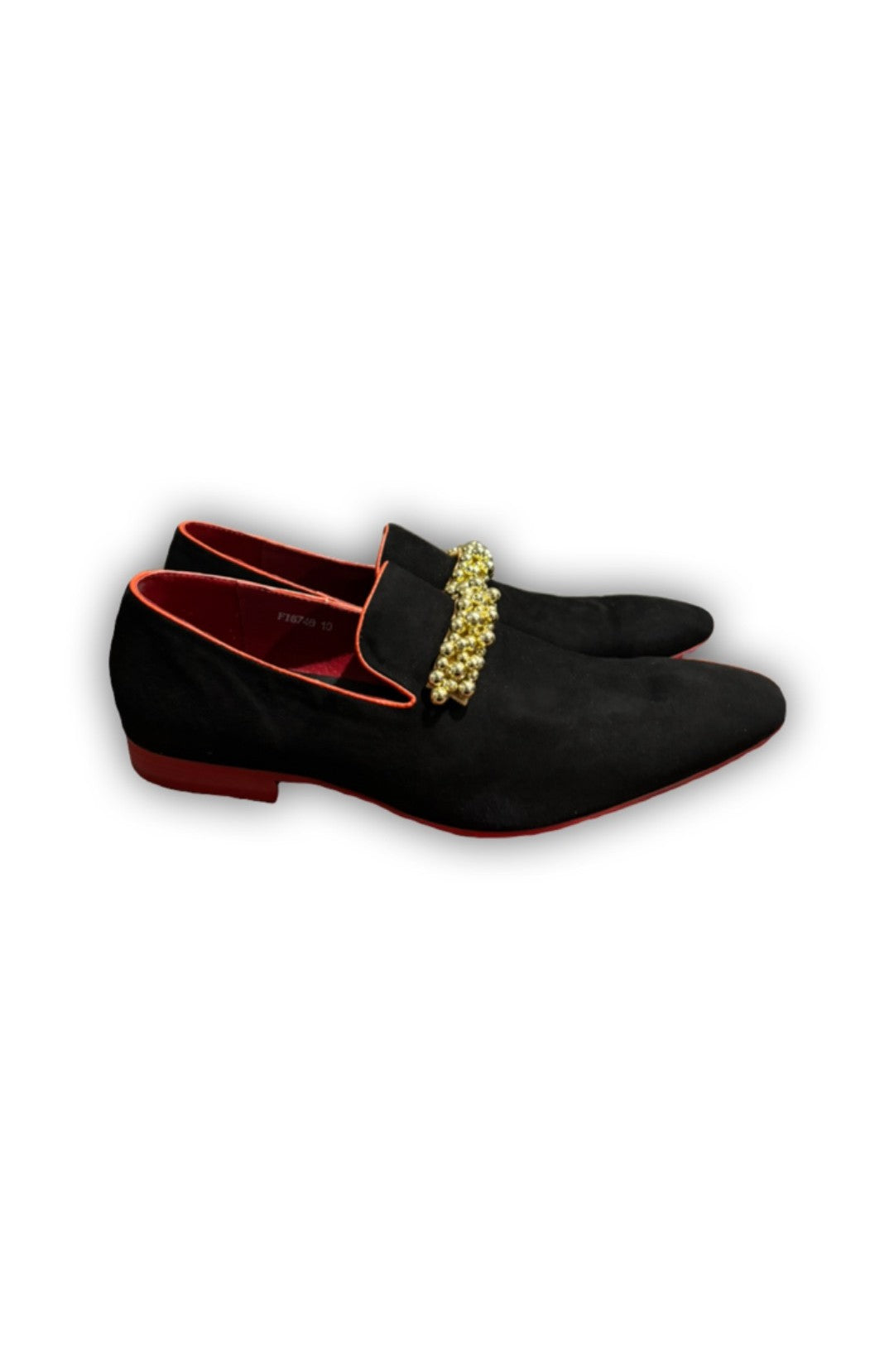 Black & Red Velvet Loafer with Gold Beading