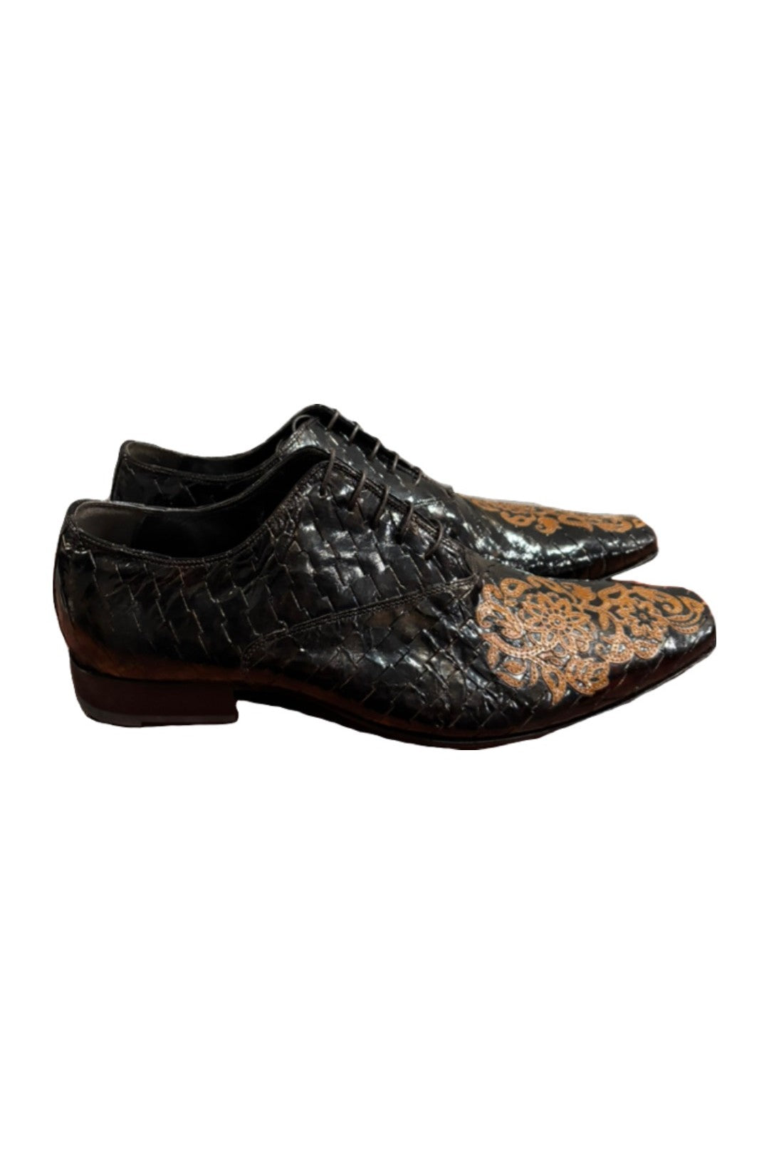 Roberto Guerrini- Brown Embossed Leather Lace-up Flats