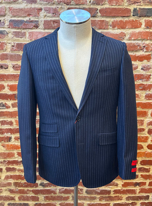 Navy blue striped suit