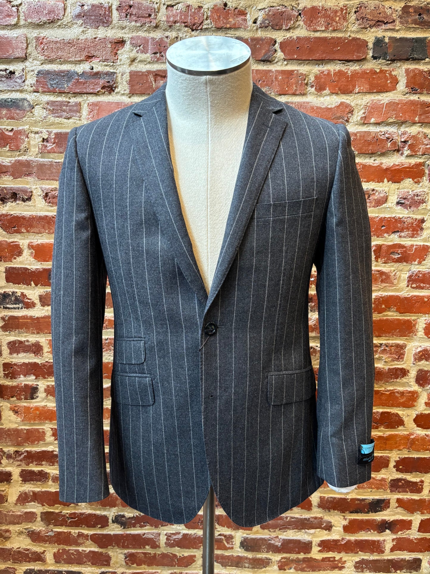 Grey and white striped suit