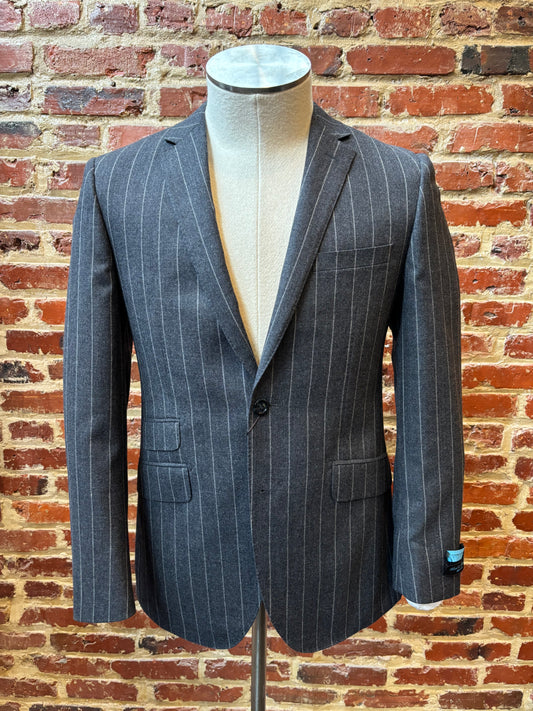 Grey and white striped suit