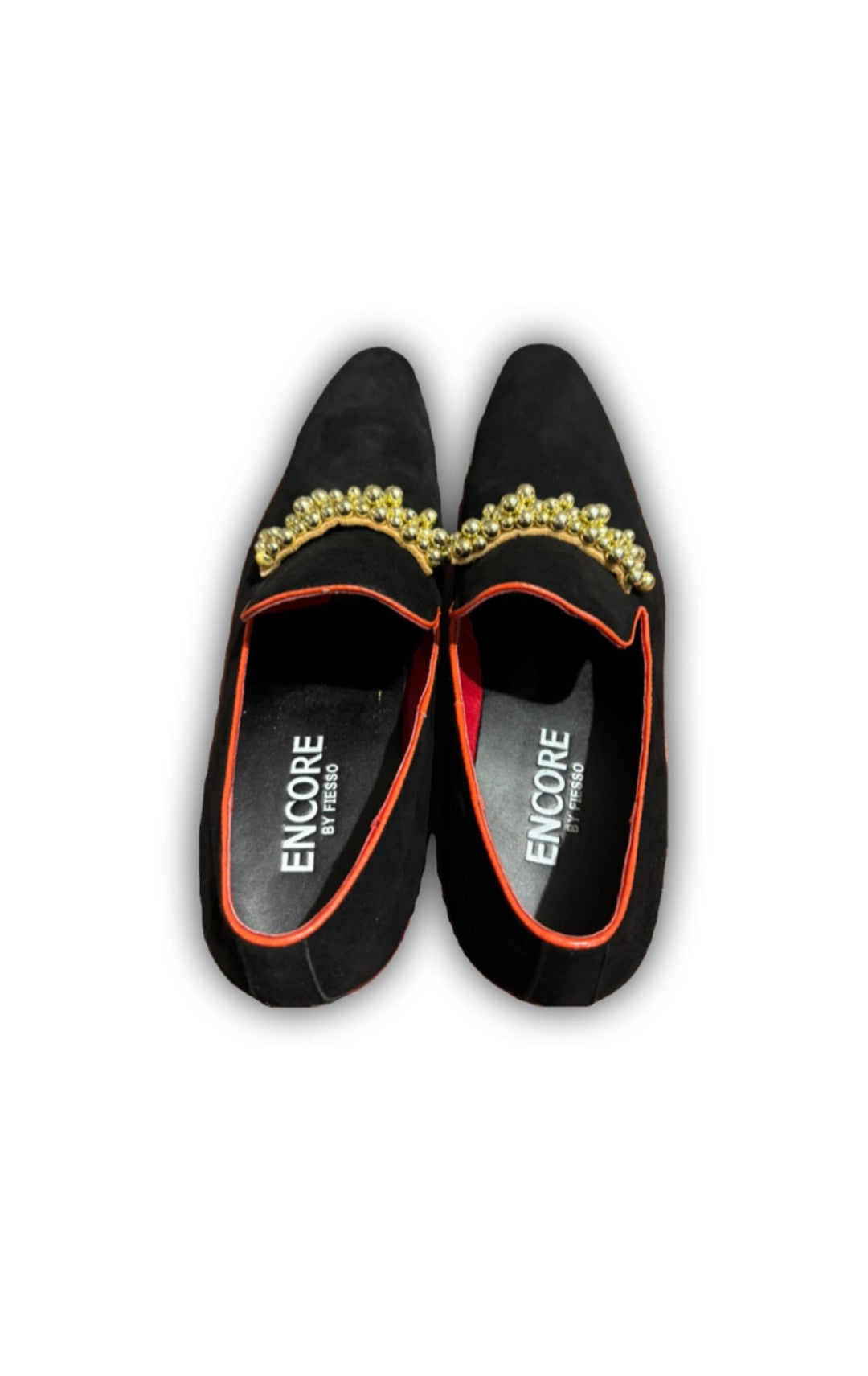 Black & Red Velvet Loafer with Gold Beading