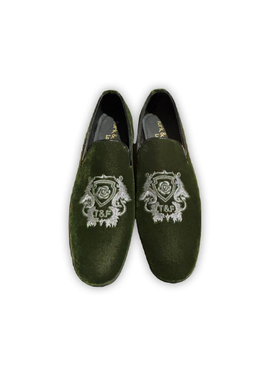 Turk & Filmore Green Embroidered Loafers