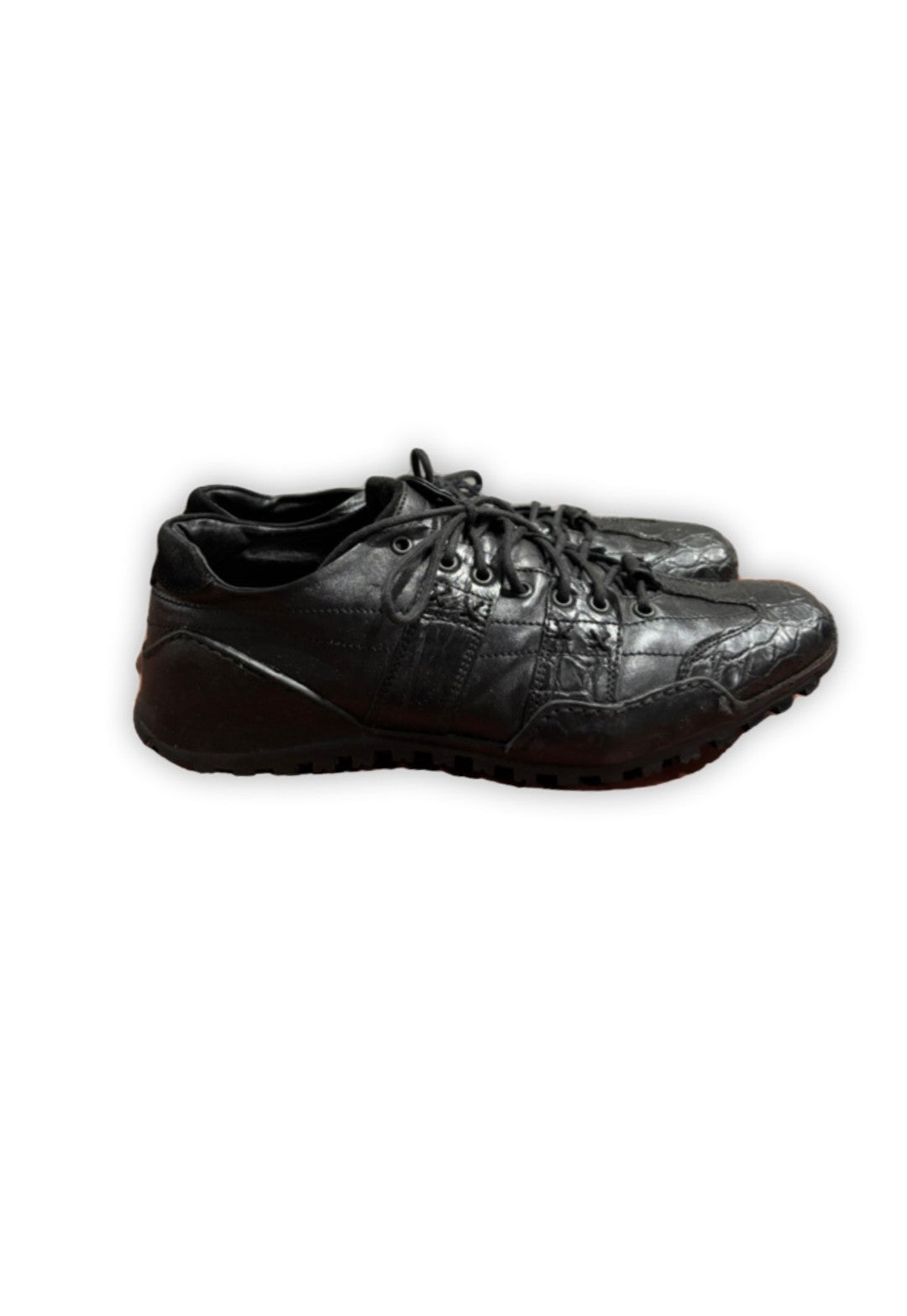 Black Crocodile Skin Sneakers