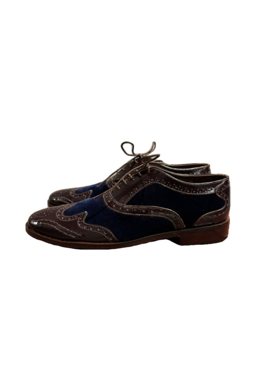 Turk & Filmore- Oxford Wingtip Brown & Blue Leather Dress Shoes