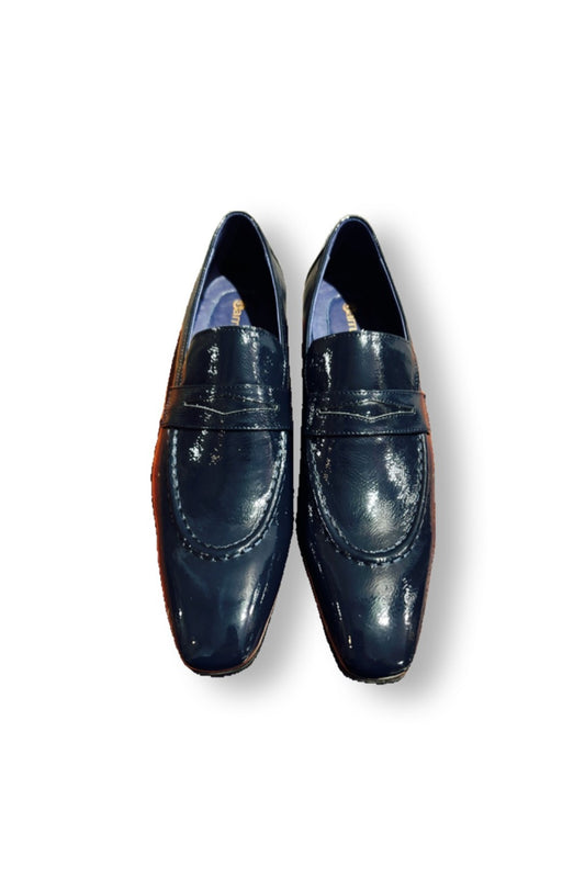 Carrucci- Navy Blue Leather Slip-on Flats