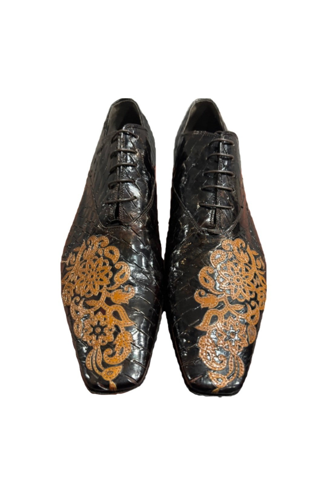 Roberto Guerrini- Brown Embossed Leather Lace-up Flats